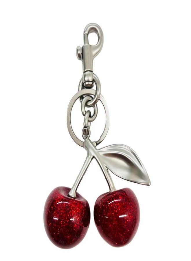 Spenlly Cherry Bag Charm, Cherry Keychain Hanging Purse Charm Decoration Cute Pendant for Women (Silver-Red) - Image 1